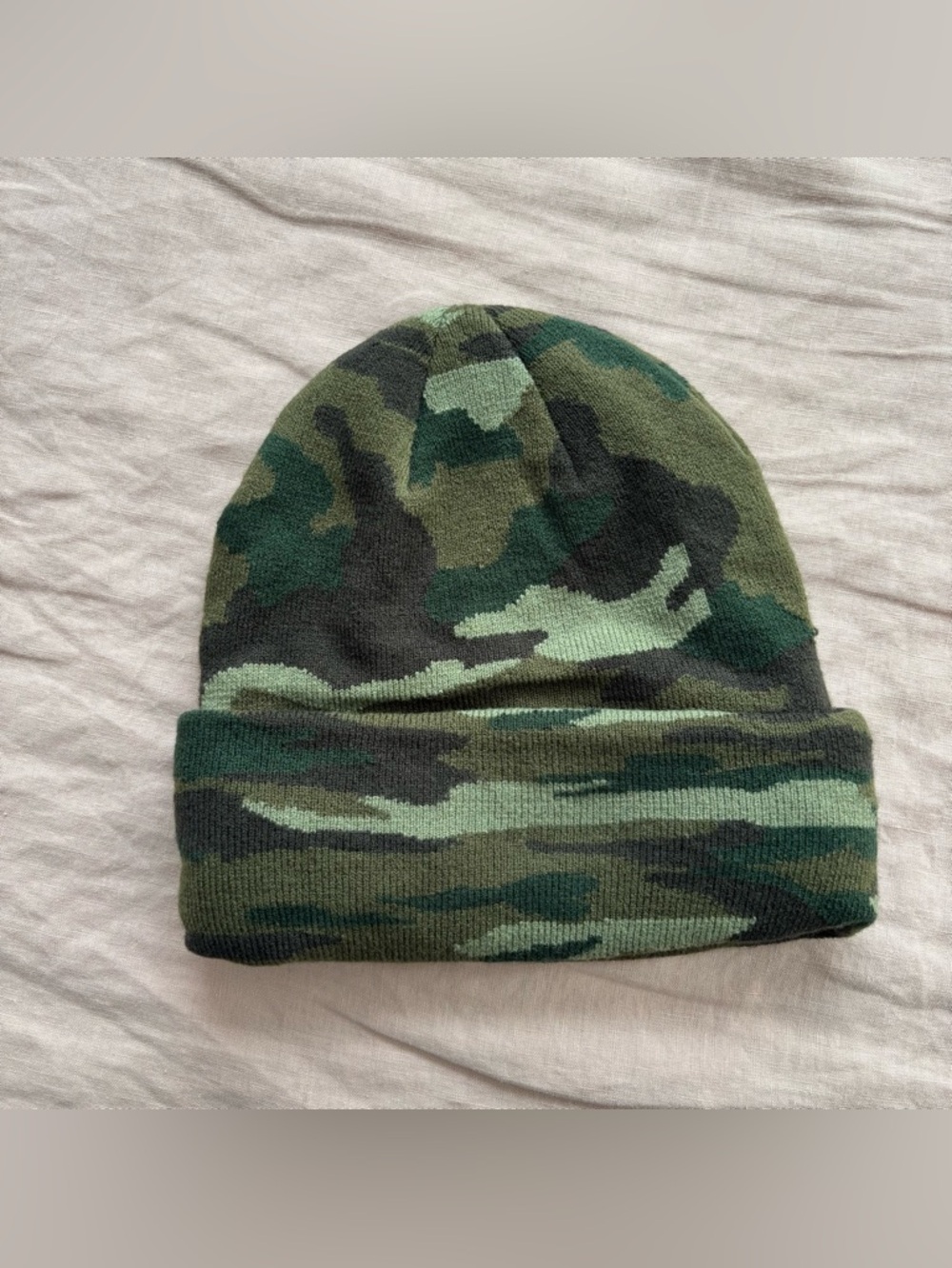 Camo Beanie with Bright Orange Lining